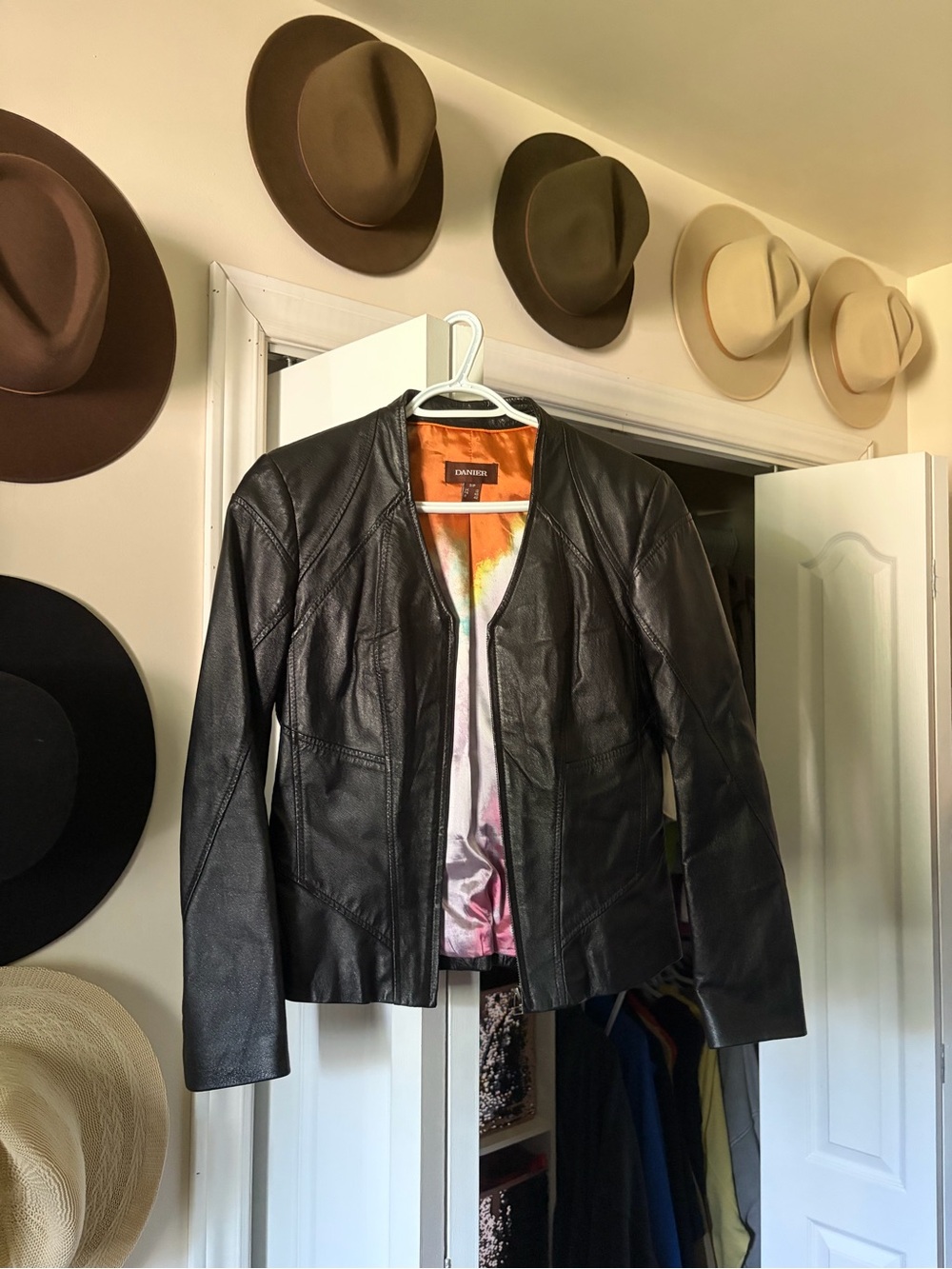 Danier Black Leather Jacket with Orange Lining